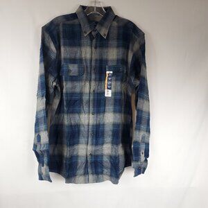 NWT George Blue/Grey Plaid Flannel Mens Long Sleeve Soft Sz M 38-40 Shirt